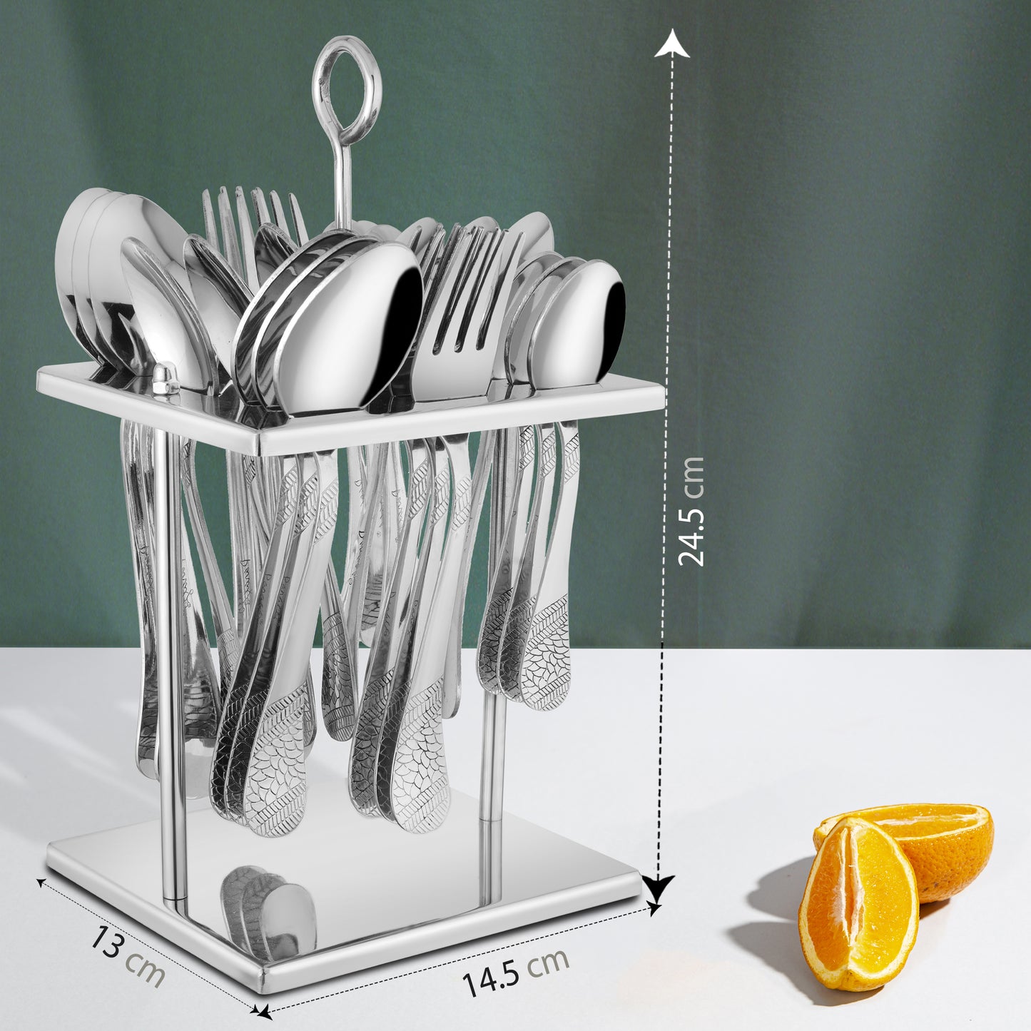 25-Piece Premium Stainless Steel Cutlery Set | Includes Spoons & Forks, Stand for Dining Table, Home & Gifting - Sapphire Imperial