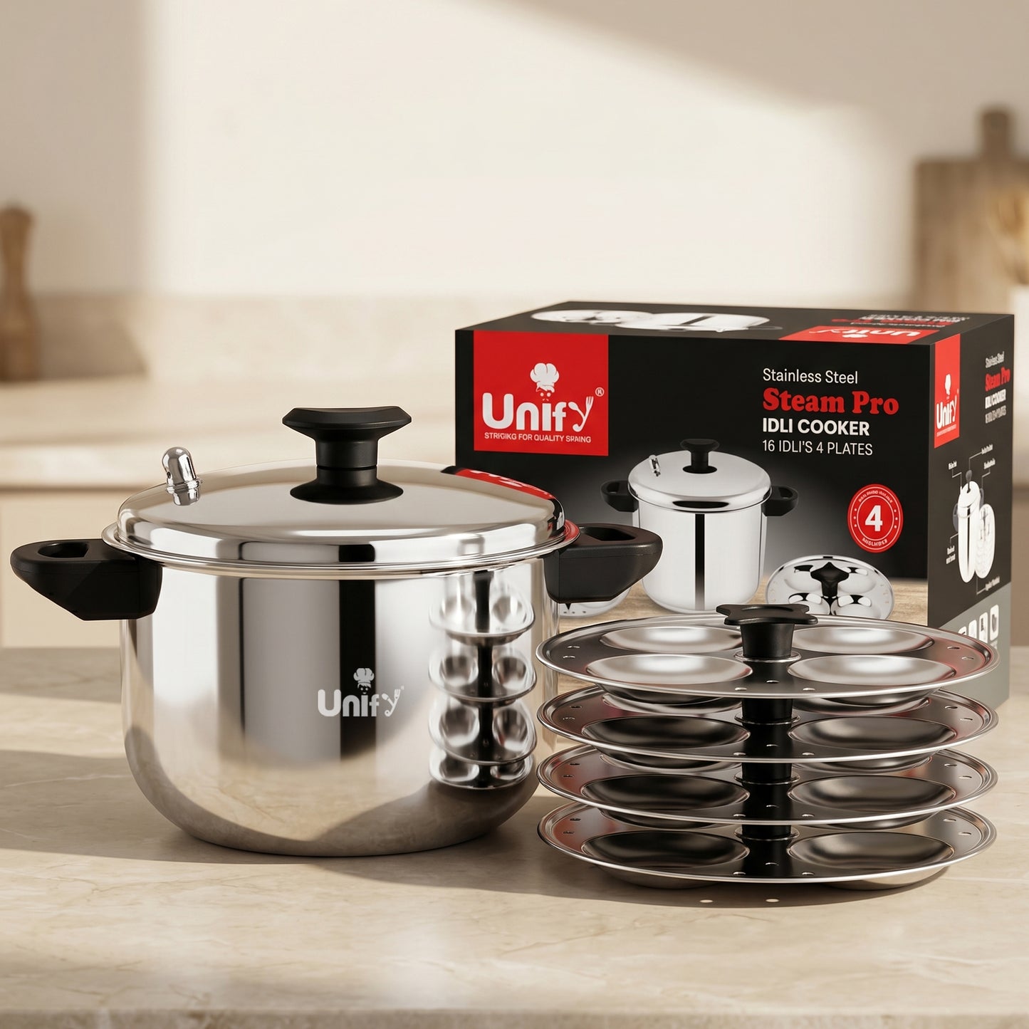 Idli Maker | 4 piece | Stainless Steel | Silver | 16 Idli Capacity