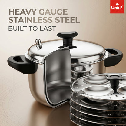 Stainless Steel Idli Maker 4 Plates | Induction & Gas Compatible Idli Cooker | Heavy Gauge Steamer with Lid | 16 Idli Capacity | Durable, Rust-Resistant & Easy to Clean 2 Years Warranty