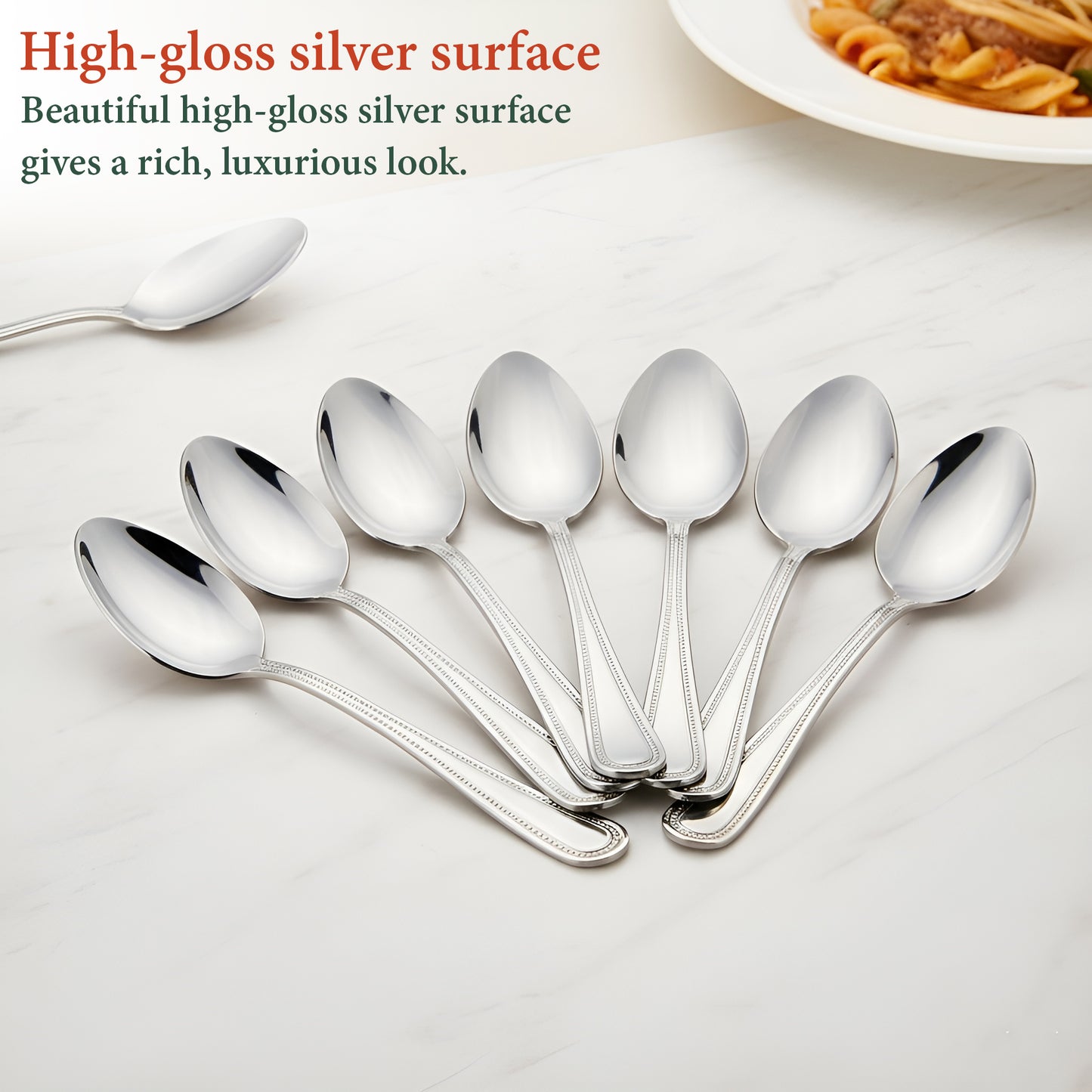 12 Pcs Stainless Steel Dinner Spoon Set | 15.5 cm Juhi Table Spoons Silver