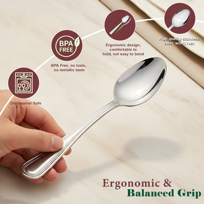 12 Pcs Stainless Steel Dinner Spoon Set | 15.5 cm Juhi Table Spoons Silver