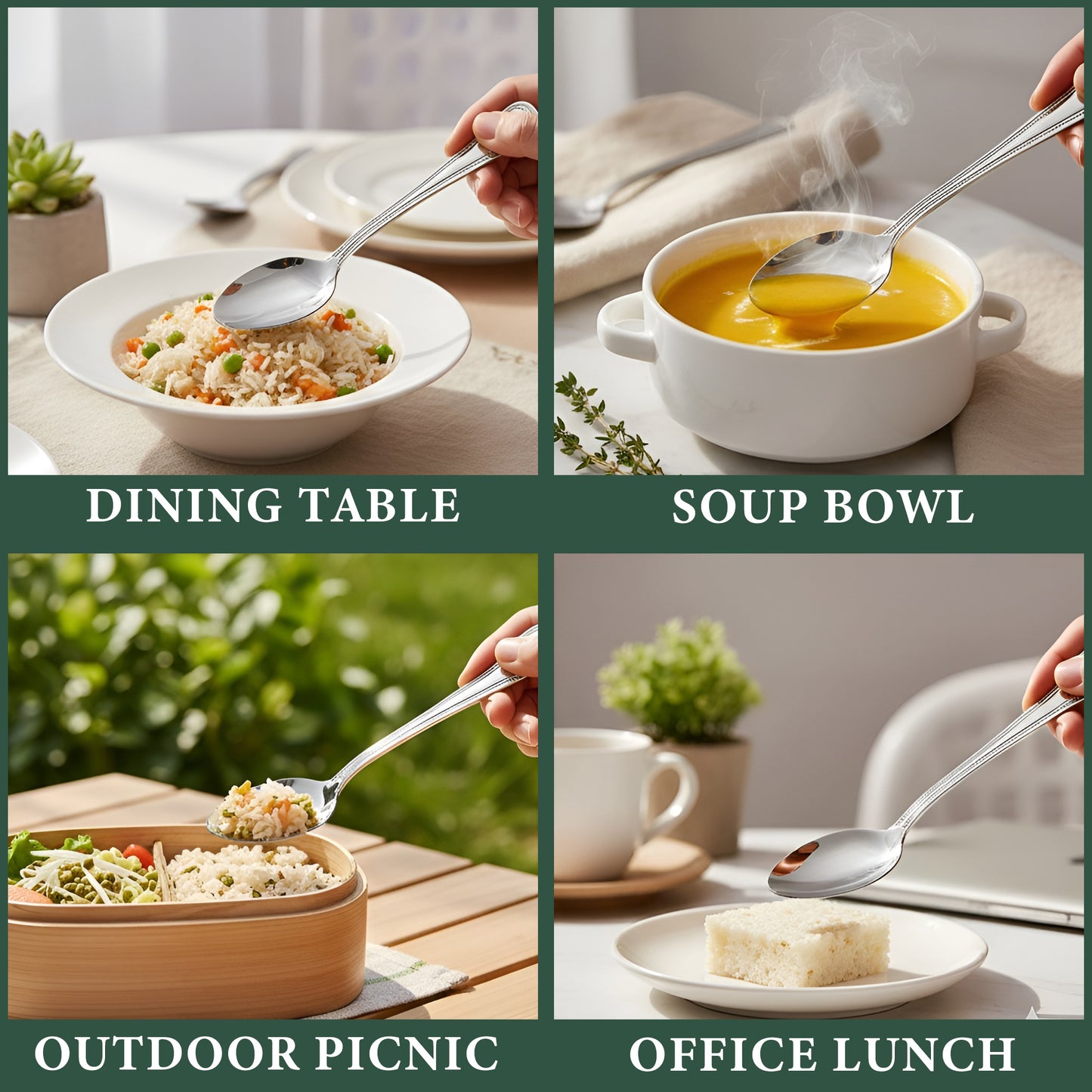 12 Pcs Stainless Steel Dinner Spoon Set | 15.5 cm Juhi Table Spoons Silver