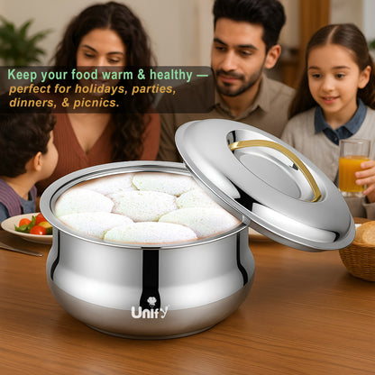 Lumia Stainless Steel Insulated Casserole 2200ml | 3-Layer Thermal Hot Pot, Mirror Finish
