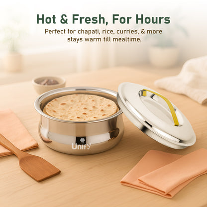 Lumia Stainless Steel Insulated Casserole 1600ml | 3-Layer Thermal Hot Pot, Mirror Finish