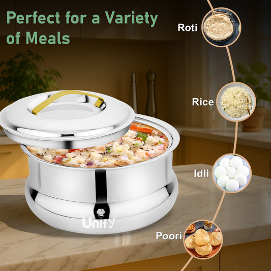 Lumia Stainless Steel Insulated Casserole 2200ml | 3-Layer Thermal Hot Pot, Mirror Finish