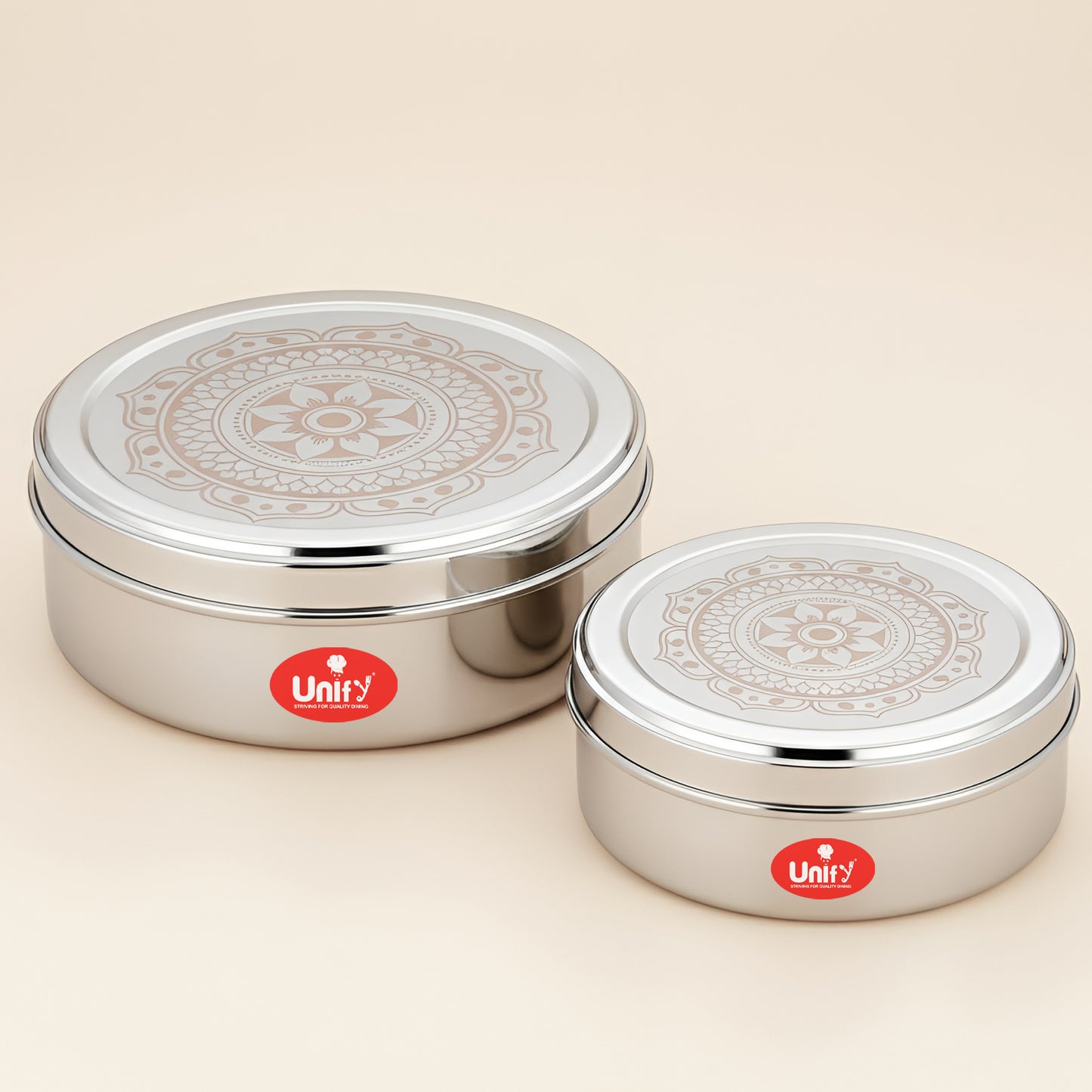 2 Pieces Stainless Steel Puri Dabba Set | Flat Canisters (900ML, 1200ML) | Airtight Dry Fruit, Masala, Snacks & Sweet Storage Containers | Premium Kitchen Storage & Gift Set
