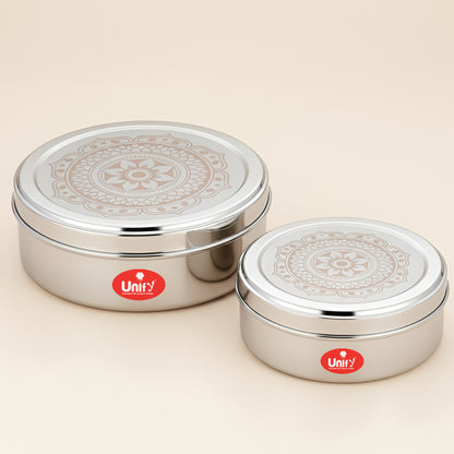 2 Pieces Stainless Steel Puri Dabba Set | Flat Canisters (900ML, 1200ML) | Airtight Dry Fruit, Masala, Snacks & Sweet Storage Containers | Premium Kitchen Storage & Gift Set
