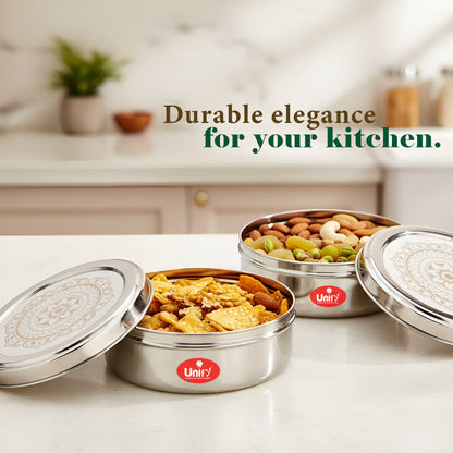 2 Pieces Stainless Steel Puri Dabba Set | Flat Canisters (900ML, 1200ML) | Airtight Dry Fruit, Masala, Snacks & Sweet Storage Containers | Premium Kitchen Storage & Gift Set