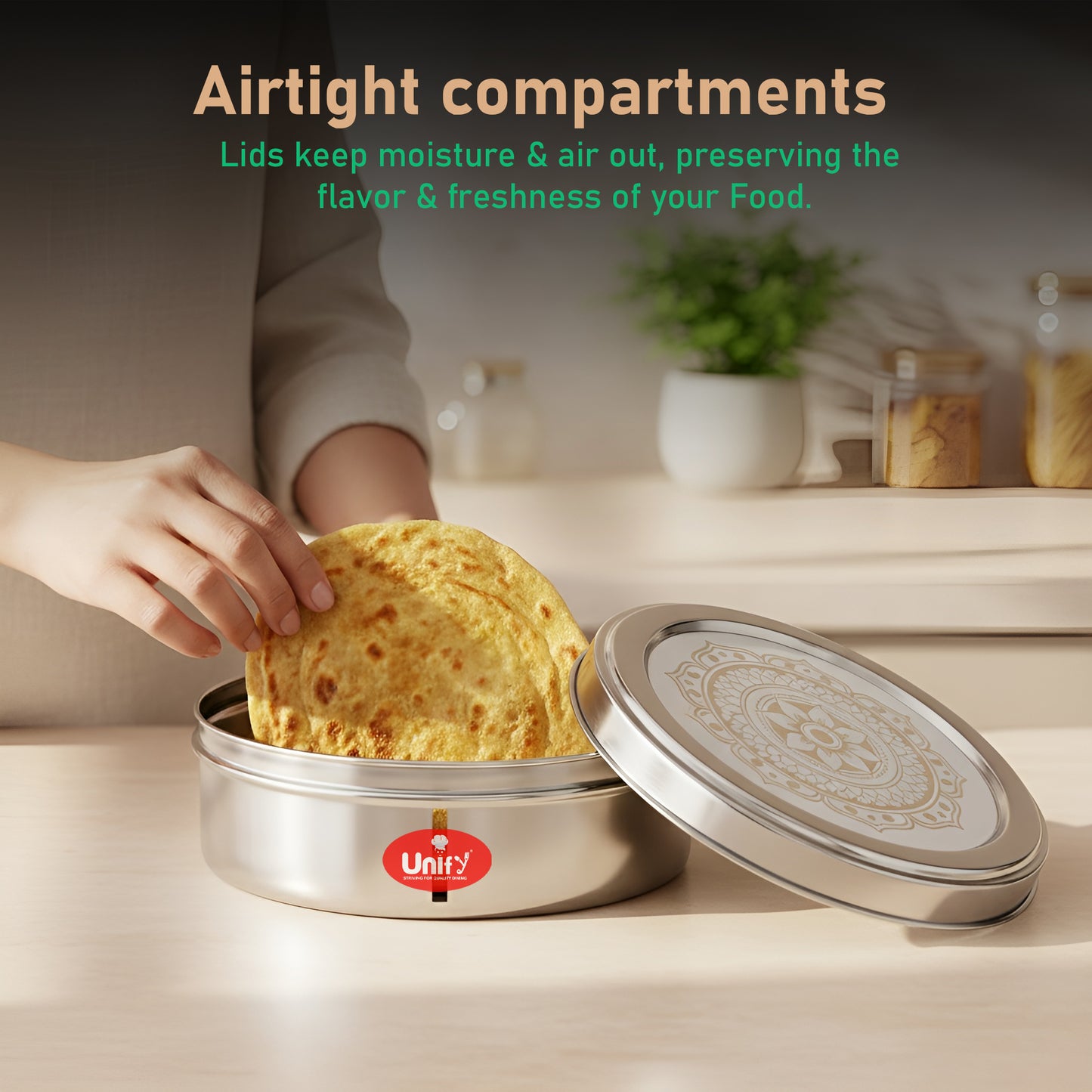 2 Pieces Stainless Steel Puri Dabba Set | Flat Canisters (900ML, 1200ML) | Airtight Dry Fruit, Masala, Snacks & Sweet Storage Containers | Premium Kitchen Storage & Gift Set