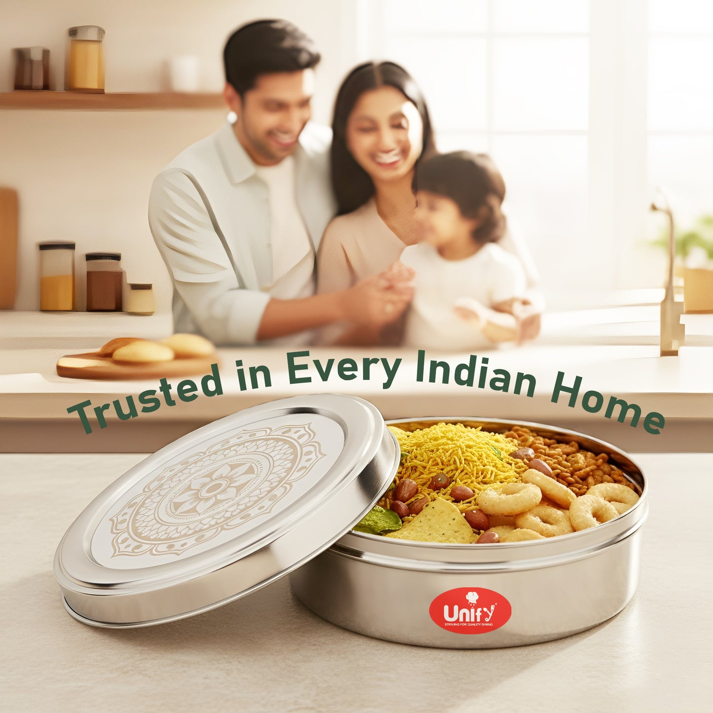 2 Pieces Stainless Steel Puri Dabba Set | Flat Canisters (900ML, 1200ML) | Airtight Dry Fruit, Masala, Snacks & Sweet Storage Containers | Premium Kitchen Storage & Gift Set