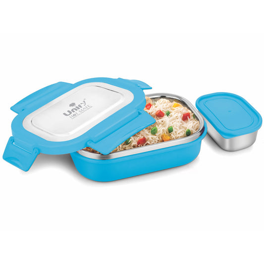 Stainless Steel Insulated Airtight Leak Proof Lunch Box, Unbreakable Lid, Ideal for Snacks, Tiffin for Kids, Lightweight - Perfect for Office, School, Picnic & Travelling (800 ml, Blue)