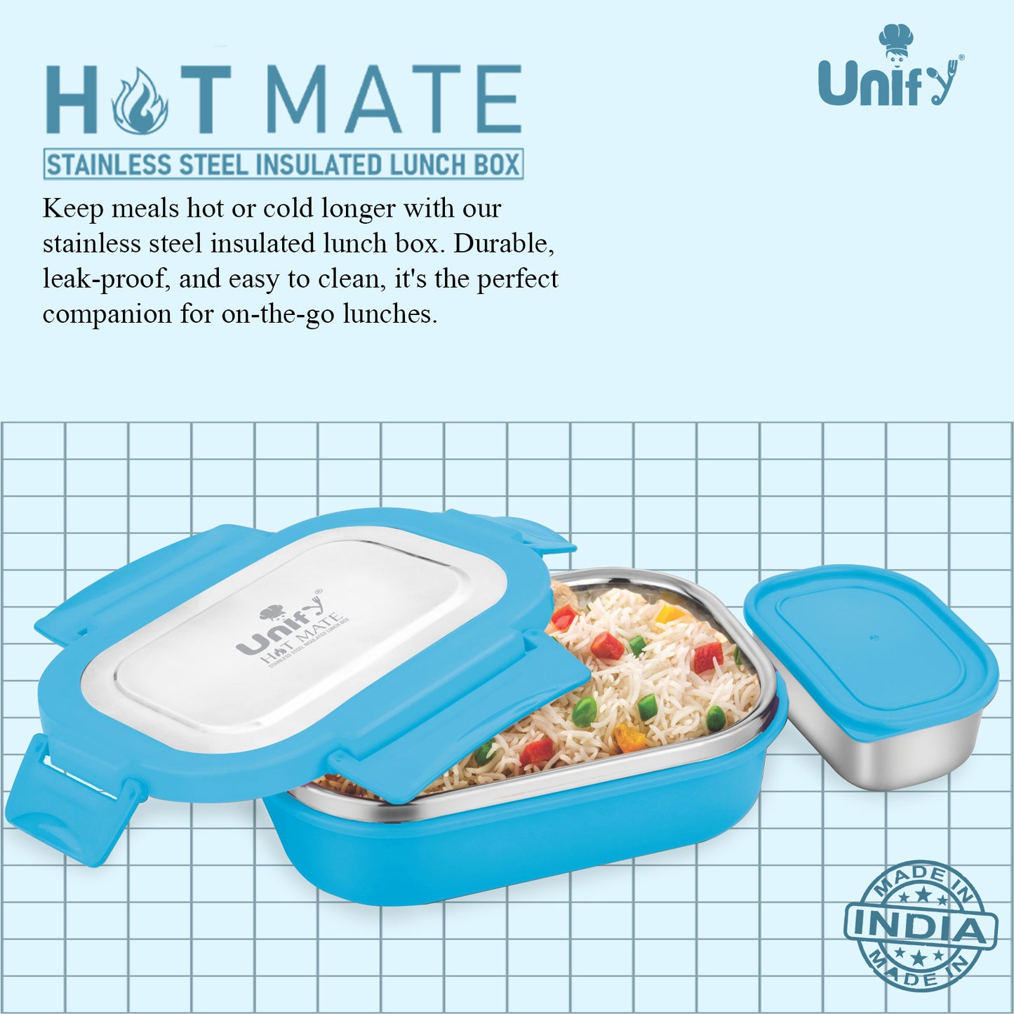 Stainless Steel Insulated Airtight Leak Proof Lunch Box, Unbreakable Lid, Ideal for Snacks, Tiffin for Kids, Lightweight - Perfect for Office, School, Picnic & Travelling (800 ml, Blue)