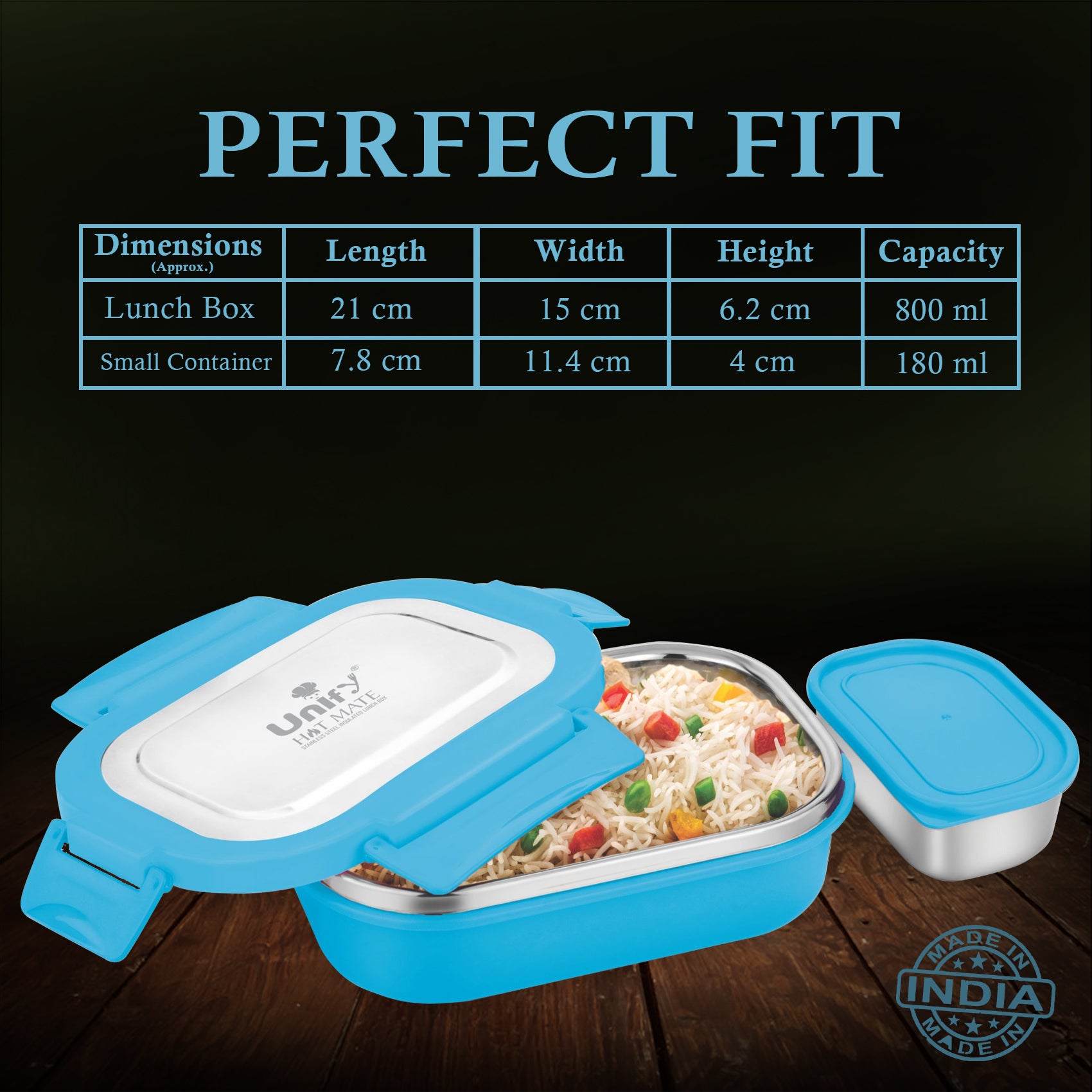 Stainless Steel Insulated Airtight Leak Proof Lunch Box, Unbreakable Lid, Ideal for Snacks, Tiffin for Kids, Lightweight - Perfect for Office, School, Picnic & Travelling (800 ml, Blue)