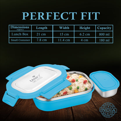 Stainless Steel Insulated Airtight Leak Proof Lunch Box, Unbreakable Lid, Ideal for Snacks, Tiffin for Kids, Lightweight - Perfect for Office, School, Picnic & Travelling (800 ml, Blue)