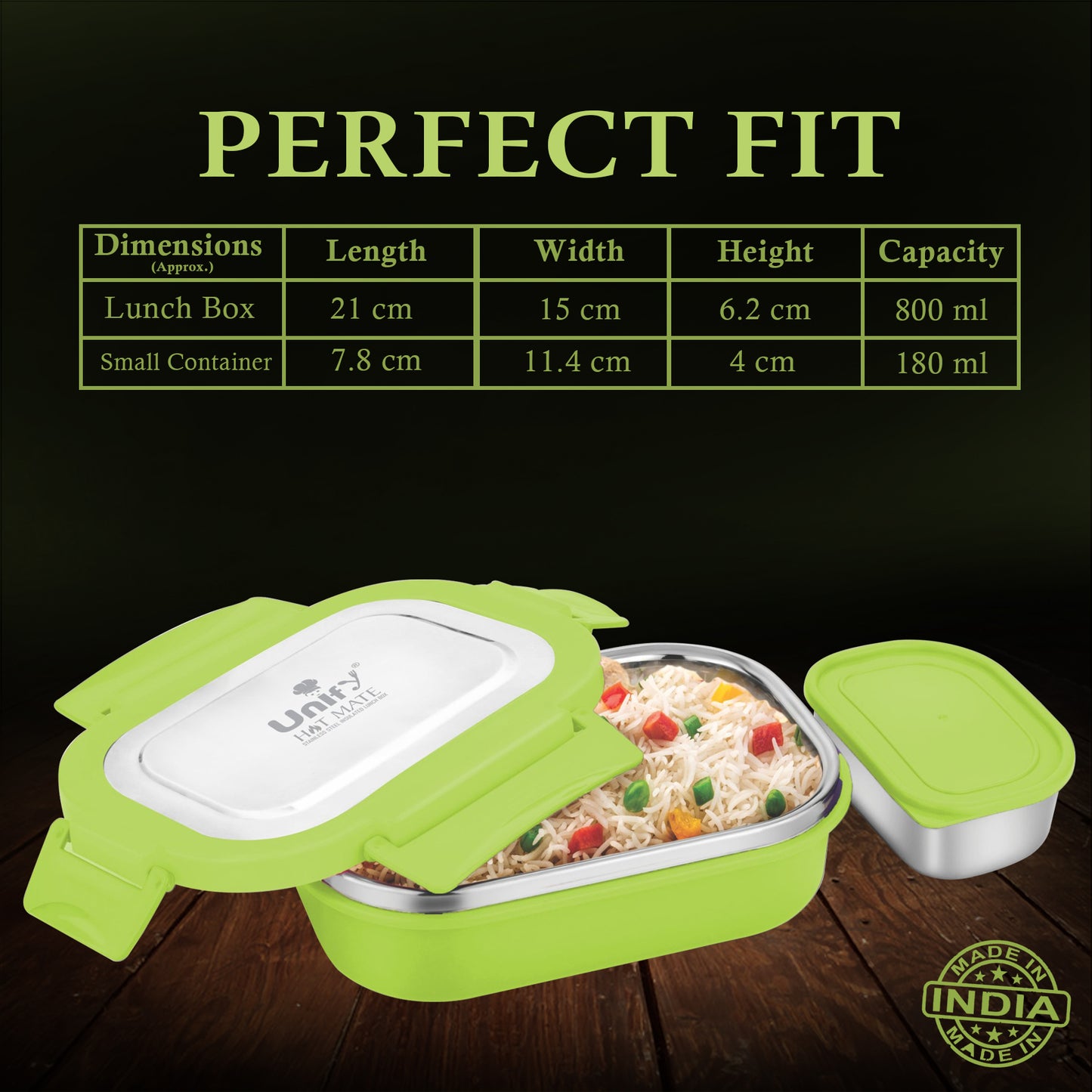 Stainless Steel Insulated Lunch Box 800ml | Leak-Proof, Airtight, Unbreakable Lid (Green)