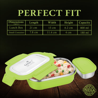 Stainless Steel Insulated Lunch Box 800ml | Leak-Proof, Airtight, Unbreakable Lid (Green)