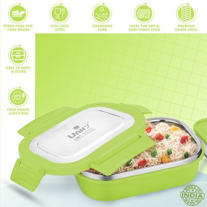 Stainless Steel Insulated Lunch Box 800ml | Leak-Proof, Airtight, Unbreakable Lid (Green)