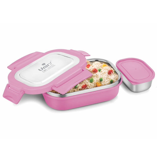 Stainless Steel Insulated Lunch Box 800ml | Leak-Proof, Airtight, Unbreakable Lid (Pink)