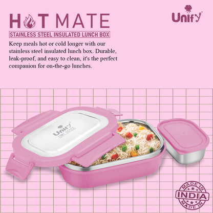 Stainless Steel Insulated Lunch Box 800ml | Leak-Proof, Airtight, Unbreakable Lid (Pink)