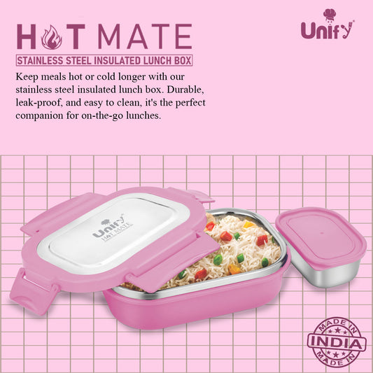 Stainless Steel Insulated Lunch Box 800ml | Leak-Proof, Airtight, Unbreakable Lid (Pink)