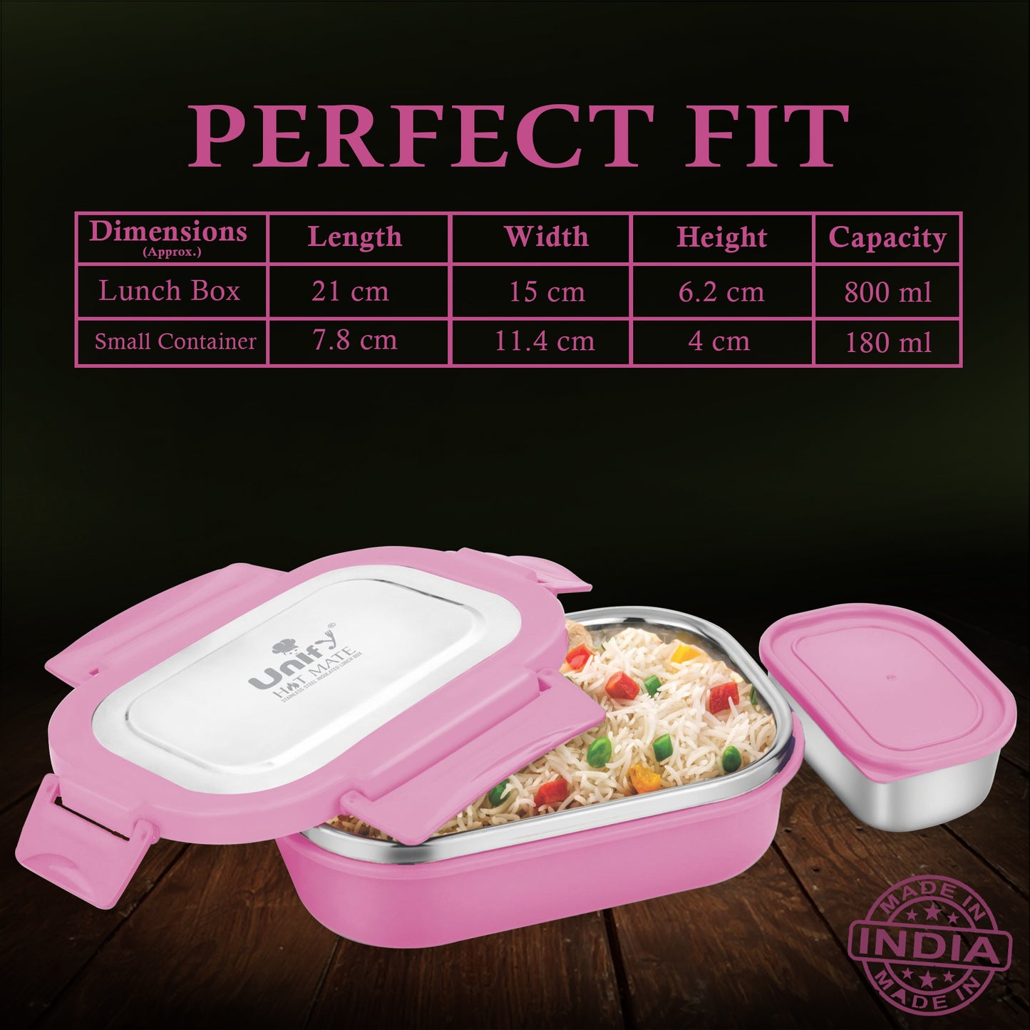 Stainless Steel Insulated Lunch Box 800ml | Leak-Proof, Airtight, Unbreakable Lid (Pink)