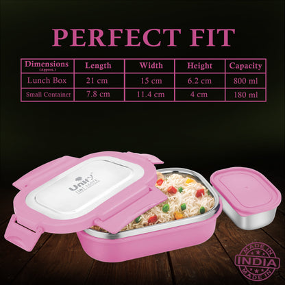 Stainless Steel Insulated Lunch Box 800ml | Leak-Proof, Airtight, Unbreakable Lid (Pink)
