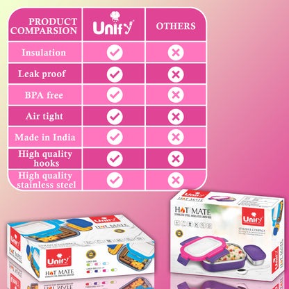Stainless Steel Insulated Lunch Box 800ml | Leak-Proof, Airtight, Unbreakable Lid (Pink)