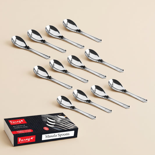 Spoon Set | 9 cm, 12 pcs | Stainless Steel | Silver | Masala Spoons