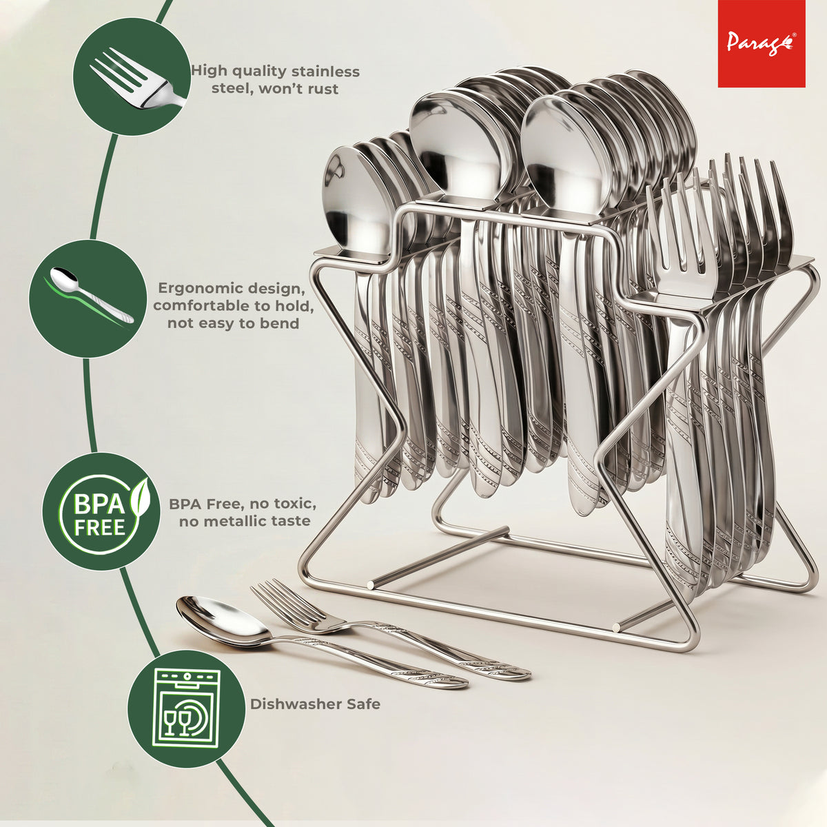 Cutlery Set 25 pcs Stainless Steel Silver Mirror Finish – Parage
