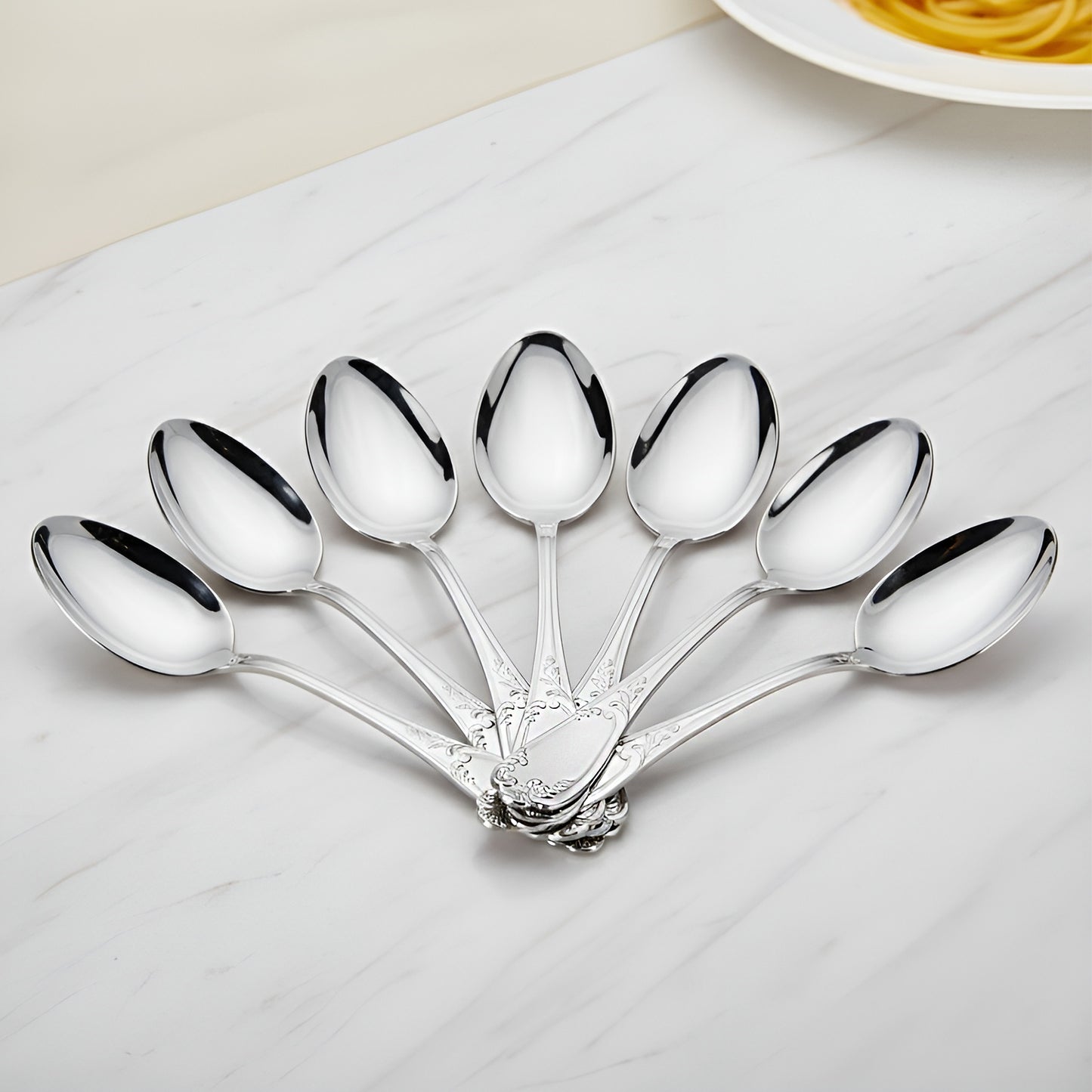 12 Pcs Stainless Steel Dinner Spoon Set | 15.5 cm Moti Table Spoons Silver