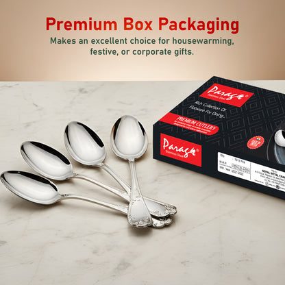 12 Pcs Stainless Steel Dinner Spoon Set | 15.5 cm Moti Table Spoons Silver