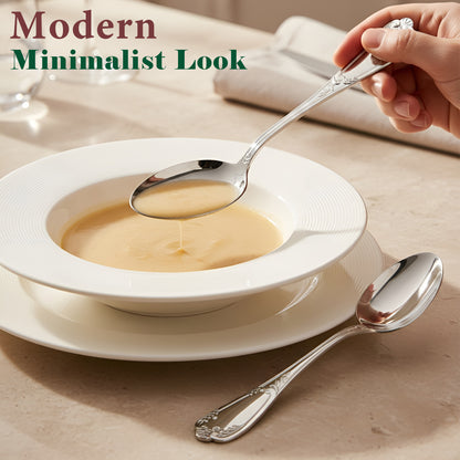 12 Pcs Stainless Steel Dinner Spoon Set | 15.5 cm Moti Table Spoons Silver