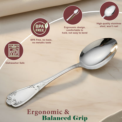 12 Pcs Stainless Steel Dinner Spoon Set | 15.5 cm Moti Table Spoons Silver