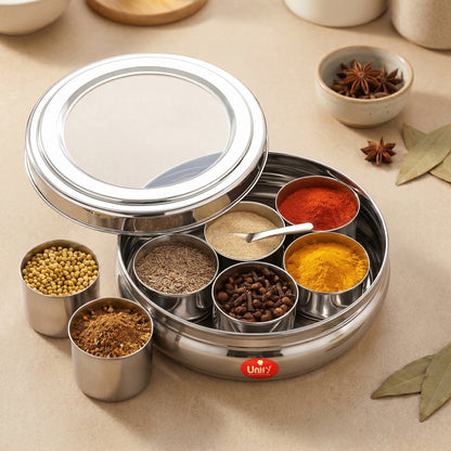 Spice Storage | 1200ml, 7 Container | Stainless Steel | Silver | Airtight