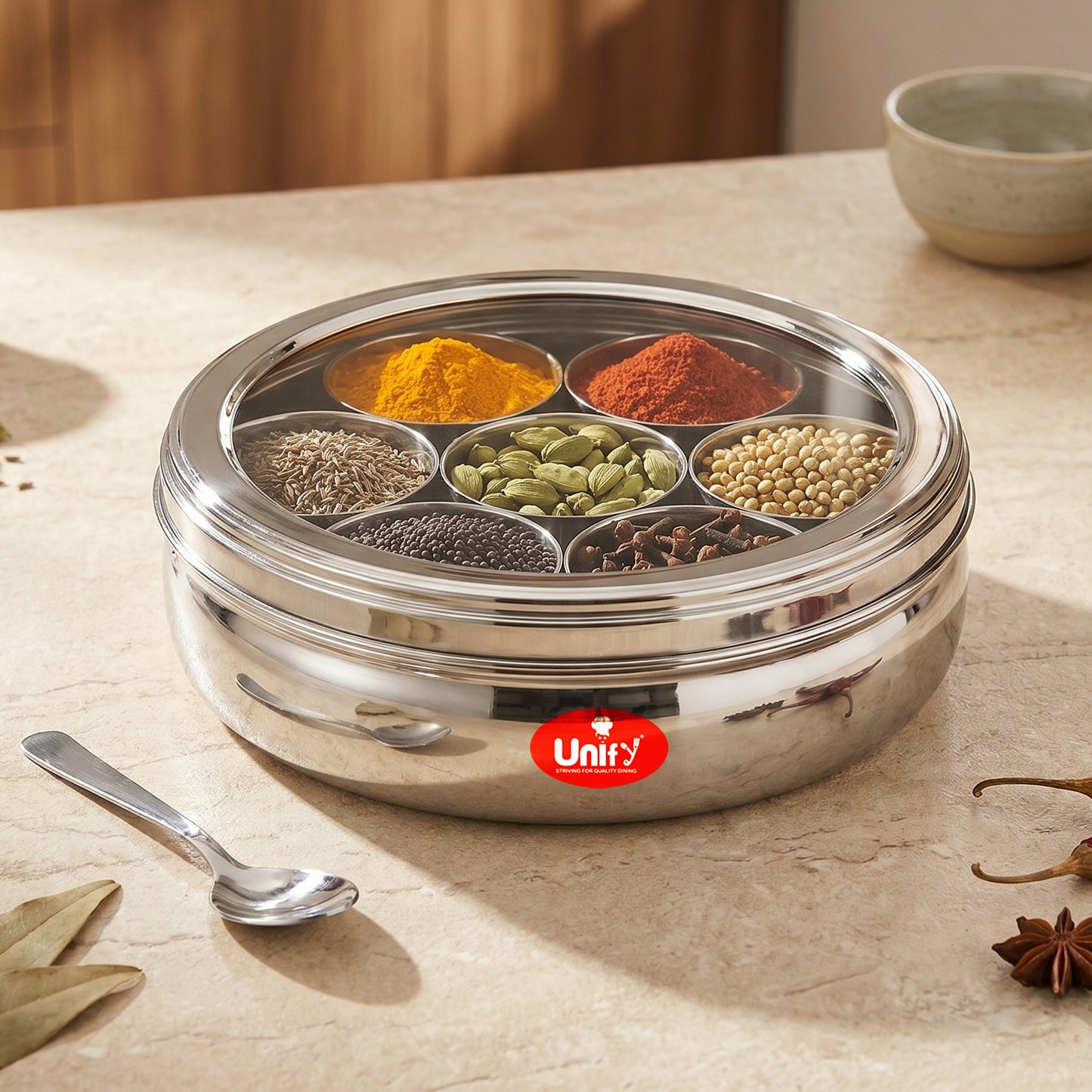 Spice Storage | 1200ml, 7 Container | Stainless Steel | Silver | Airtight