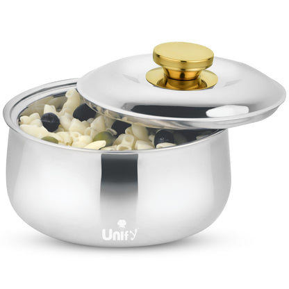 Metra Stainless Steel Insulated Casserole 3000ml | PVD Gold Handle Hot Pot | Keeps Food Hot & Fresh