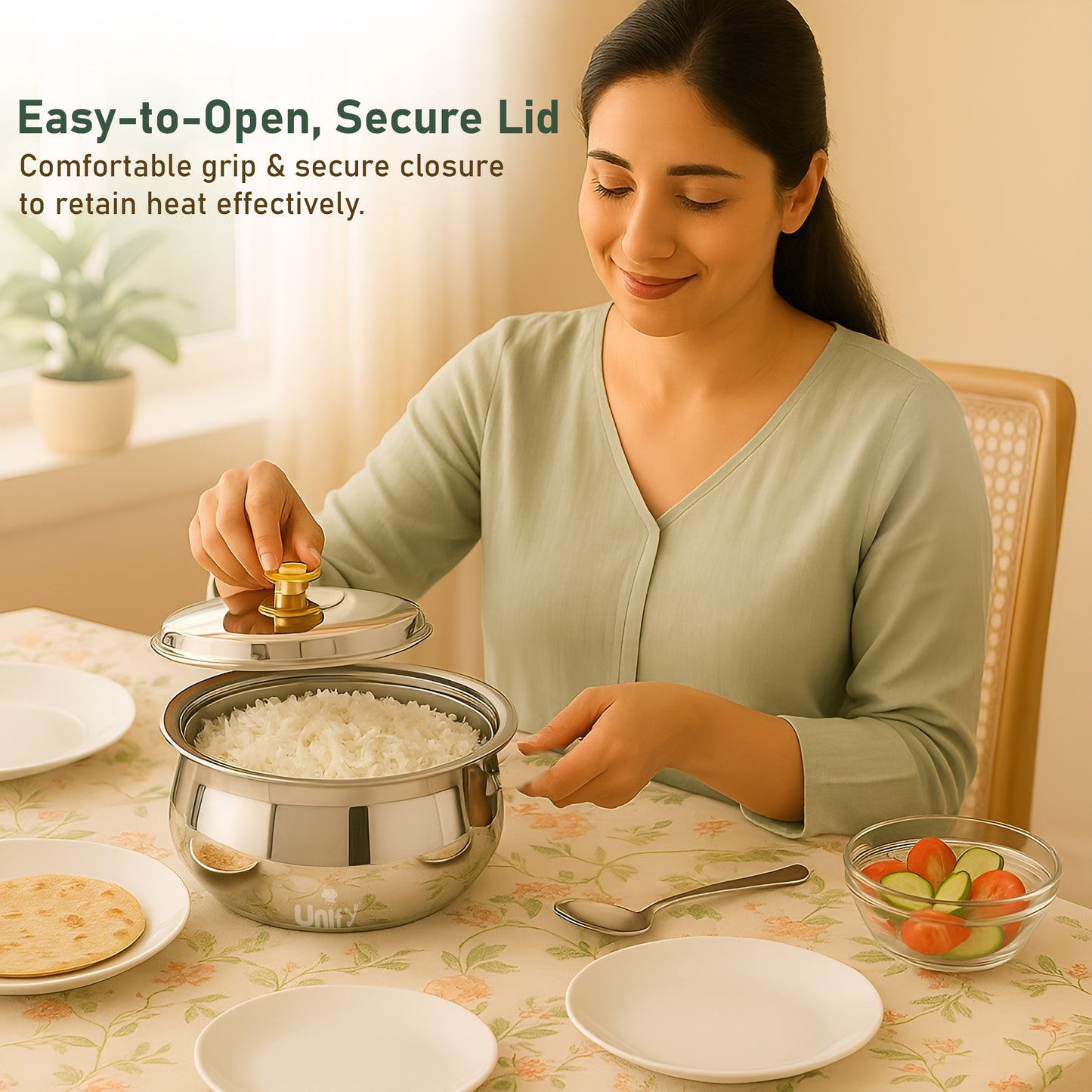 Metra Stainless Steel Insulated Casserole 2200ml | PVD Gold Handle Hot Pot | Keeps Food Hot & Fresh