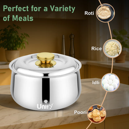 Metra Stainless Steel Insulated Casserole 3000ml | PVD Gold Handle Hot Pot | Keeps Food Hot & Fresh