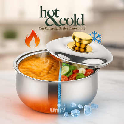 Metra Stainless Steel Insulated Casserole 3000ml | PVD Gold Handle Hot Pot | Keeps Food Hot & Fresh