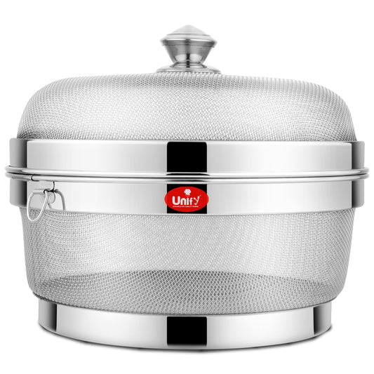 12-Inch Stainless Steel Mesh Fruit Basket with Lid - Fly & Mosquito Proof, Silver
