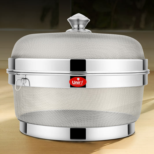 10-Inch Stainless Steel Mesh Fruit Basket with Lid - Fly & Mosquito Proof, Silver