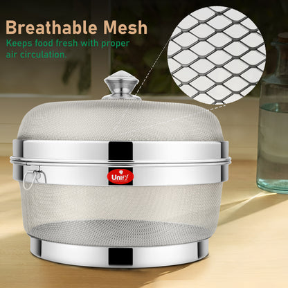 10-Inch Stainless Steel Mesh Fruit Basket with Lid - Fly & Mosquito Proof, Silver