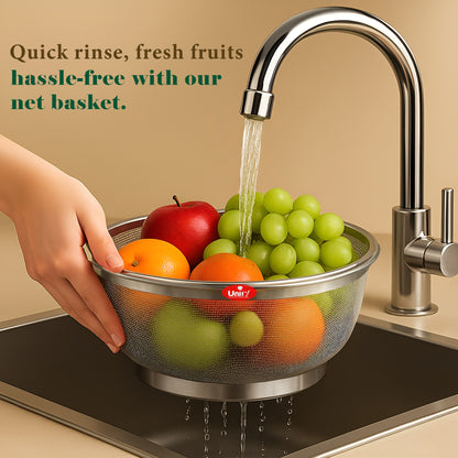10-Inch Stainless Steel Mesh Fruit Basket with Lid - Fly & Mosquito Proof, Silver