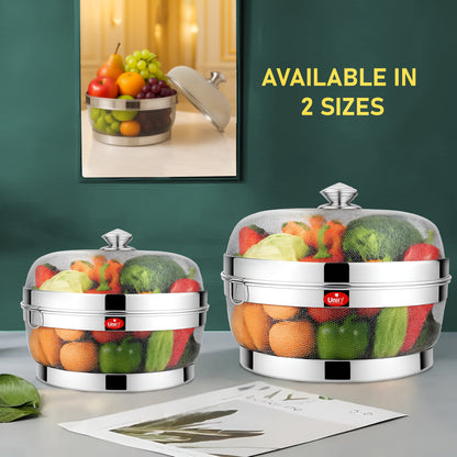 12-Inch Stainless Steel Mesh Fruit Basket with Lid - Fly & Mosquito Proof, Silver