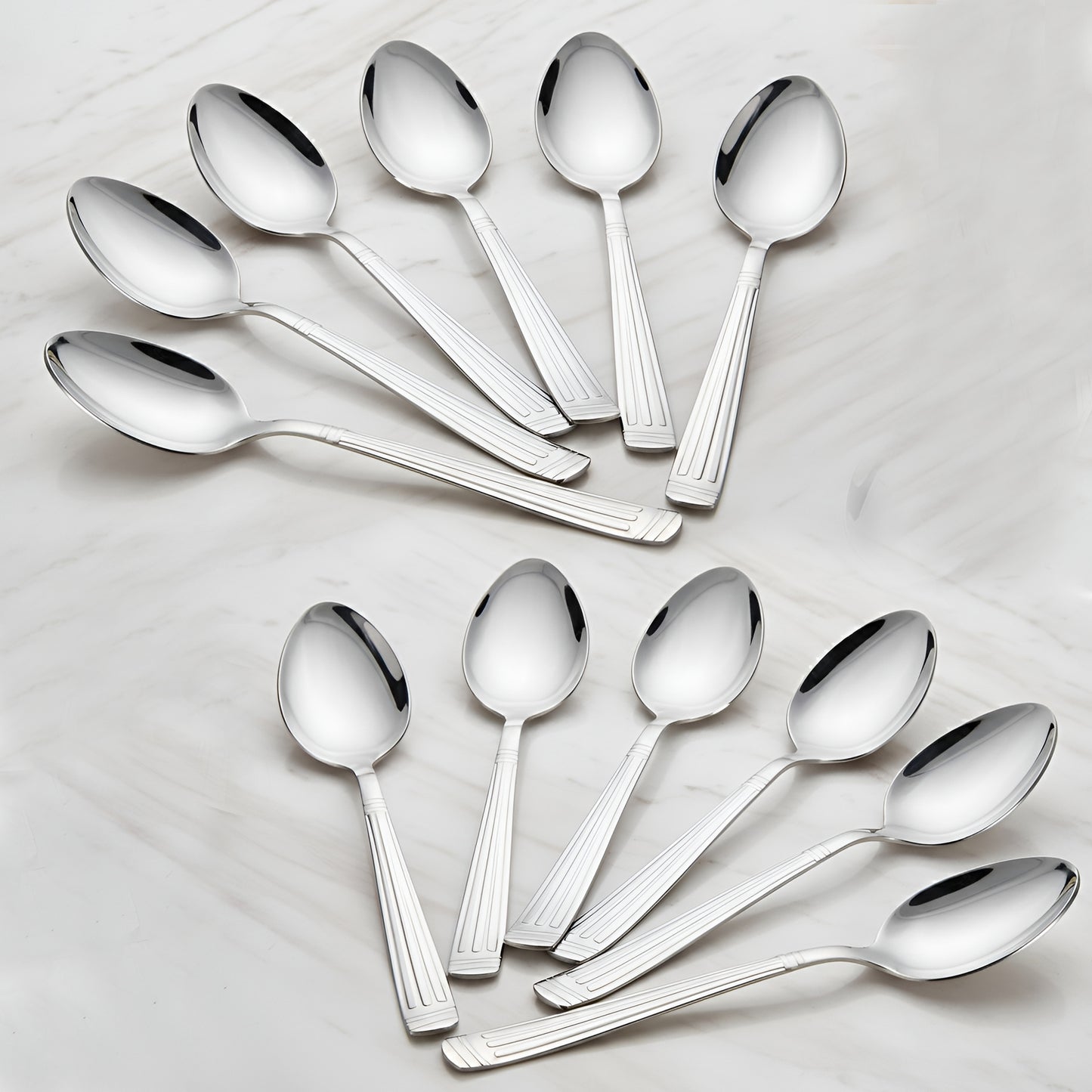 12 Pcs Stainless Steel Dinner Spoon Set | 15.5 cm Table Spoons Silver