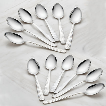 12 Pcs Stainless Steel Dinner Spoon Set | 15.5 cm Table Spoons Silver