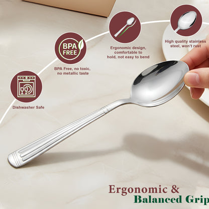 12 Pcs Stainless Steel Dinner Spoon Set | 15.5 cm Table Spoons Silver