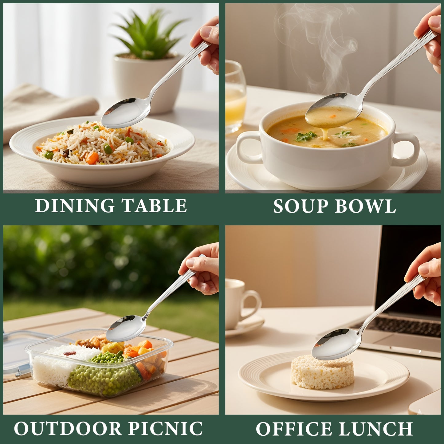 12 Pcs Stainless Steel Dinner Spoon Set | 15.5 cm Table Spoons Silver