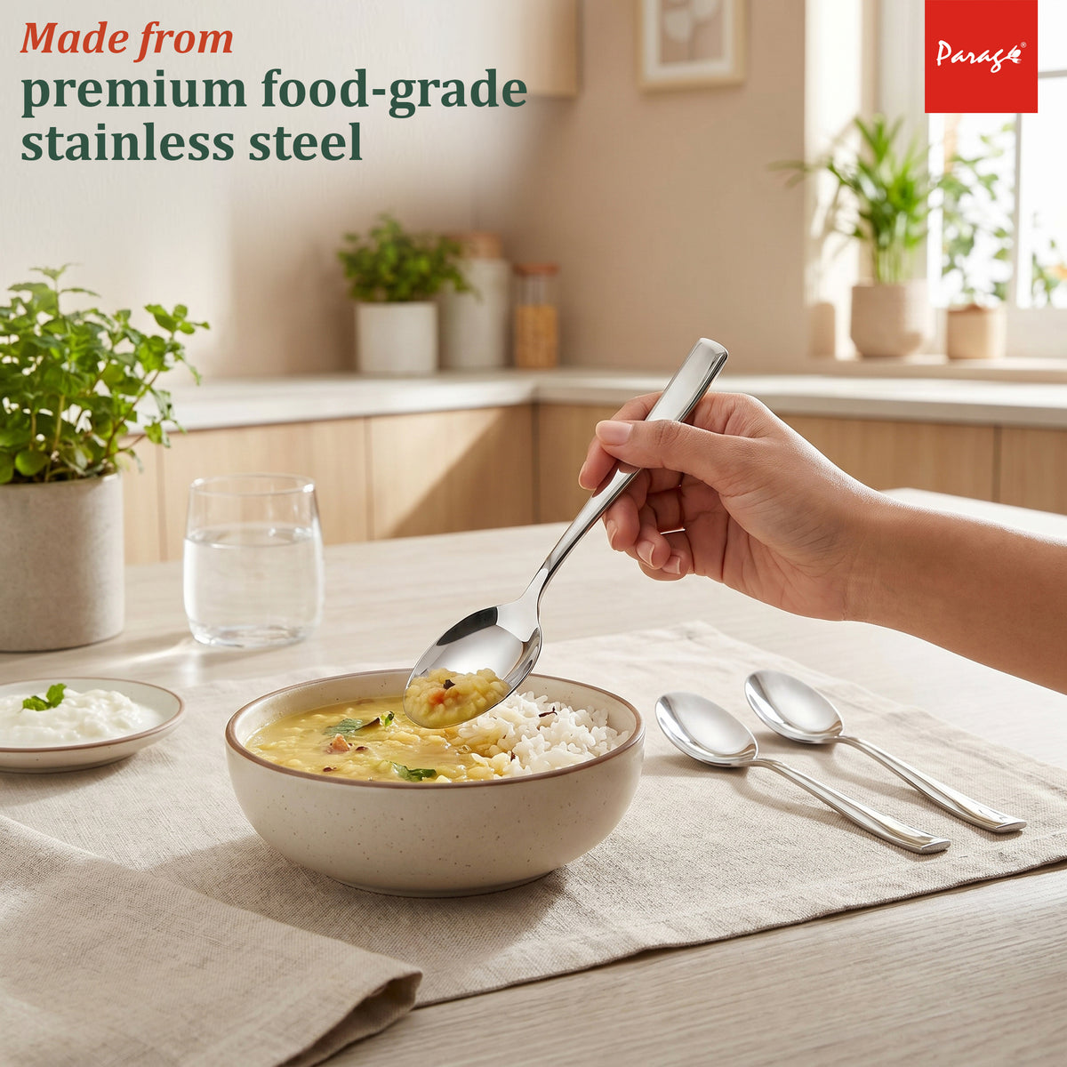 Dinner Spoon Set 16 cm, 12 pcs Stainless Steel Silver Mirror Finish – Parage