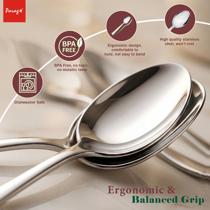 Dinner Spoon Set 16 cm, 12 pcs Stainless Steel Silver Mirror Finish – Parage